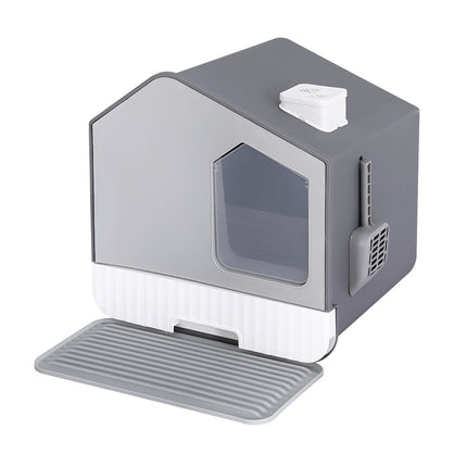i.Pet Cat Litter Box Large Tray Kitty Toilet Enclosed Cat Litter Box Hooded Scoop Mat Grey.