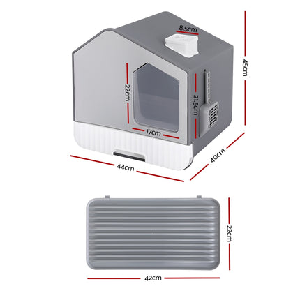 i.Pet Cat Litter Box Large Tray Kitty Toilet Enclosed Cat Litter Box Hooded Scoop Mat Grey.