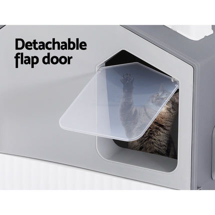 i.Pet Cat Litter Box Large Tray Kitty Toilet Enclosed Cat Litter Box Hooded Scoop Mat Grey.
