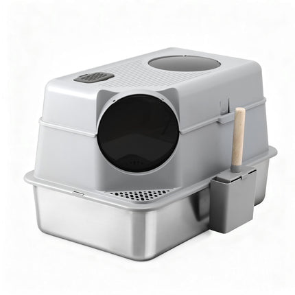 i.Pet Cat Litter Box Large Stainless Steel High Sided Pet Toilet Odour Control.