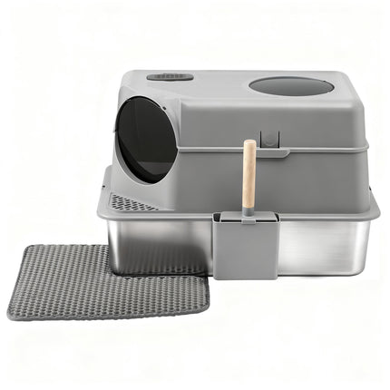 i.Pet Cat Litter Box Large Stainless Steel High Sided Pet Toilet Odour Control.