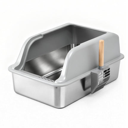 i.Pet Cat Litter Box Stainless Steel Large Semi-Enclosed Pet Kitty Toilet Grey.