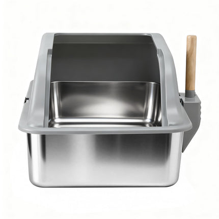 i.Pet Cat Litter Box Stainless Steel Large Semi-Enclosed Pet Kitty Toilet Grey.