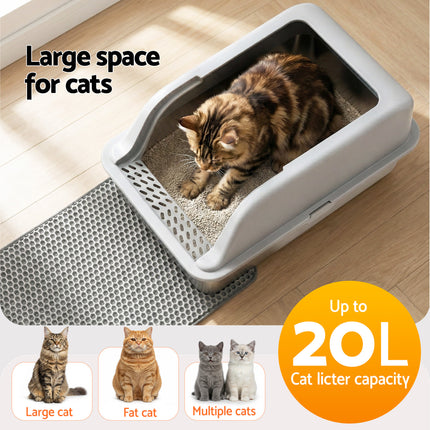 i.Pet Cat Litter Box Stainless Steel Large Semi-Enclosed Pet Kitty Toilet Grey.
