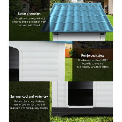 i.Pet Dog Kennel House Extra Large Outdoor Plastic Puppy Pet Cabin Shelter XL Blue.
