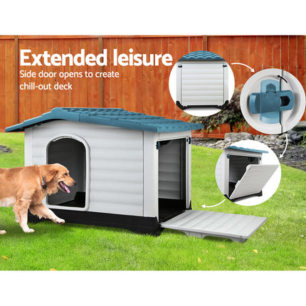 i.Pet Dog Kennel House Extra Large Outdoor Plastic Puppy Pet Cabin Shelter XL Blue.