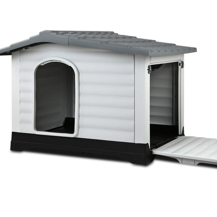 i.Pet Dog Kennel House Extra Large Outdoor Plastic Puppy Pet Cabin Shelter XL Grey.
