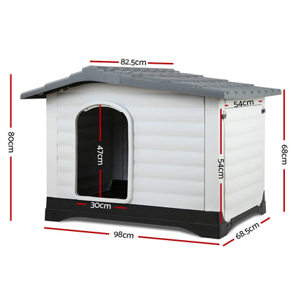 i.Pet Dog Kennel House Extra Large Outdoor Plastic Puppy Pet Cabin Shelter XL Grey.