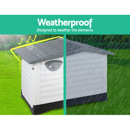 i.Pet Dog Kennel House Extra Large Outdoor Plastic Puppy Pet Cabin Shelter XL Grey.