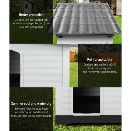 i.Pet Dog Kennel House Extra Large Outdoor Plastic Puppy Pet Cabin Shelter XL Grey.