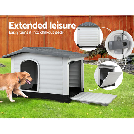 i.Pet Dog Kennel House Extra Large Outdoor Plastic Puppy Pet Cabin Shelter XL Grey.
