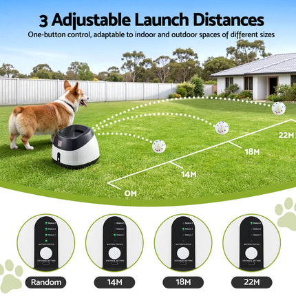 i.Pet Dog Ball Launcher Thrower with 6 ETPU Balls & 14/18/22m Launch Distance Black.