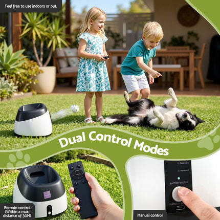 i.Pet Dog Ball Launcher Thrower with 6 ETPU Balls & 14/18/22m Launch Distance Black.