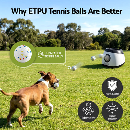 i.Pet Dog Ball Launcher Thrower with 6 ETPU Balls & 14/18/22m Launch Distance Black.