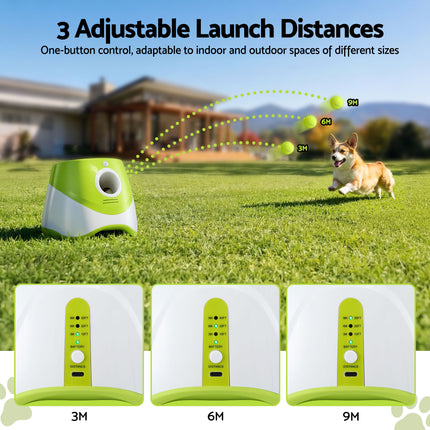 i.Pet Dog Ball Launcher Thrower with 6 Balls & 3/6/9m Launch Distances Green.
