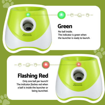 i.Pet Dog Ball Launcher Thrower with 6 Balls & 3/6/9m Launch Distances Green.
