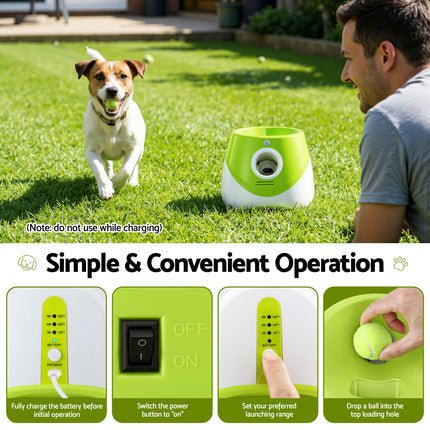 i.Pet Dog Ball Launcher Thrower with 6 Balls & 3/6/9m Launch Distances Green.