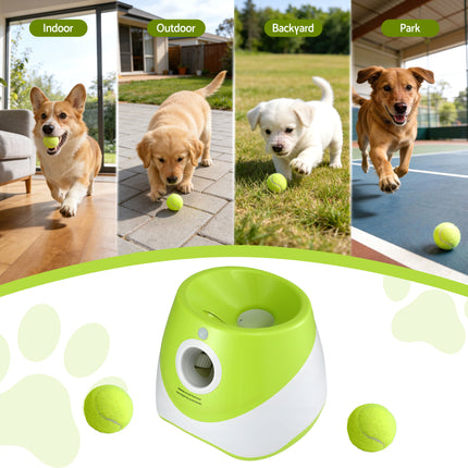 i.Pet Dog Ball Launcher Thrower with 6 Balls & 3/6/9m Launch Distances Green.