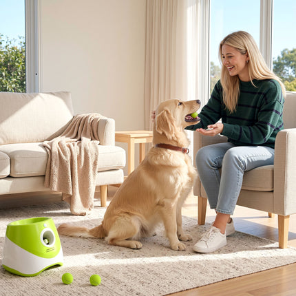 i.Pet Dog Ball Launcher Thrower with 6 Balls & 3/6/9m Launch Distances Green.