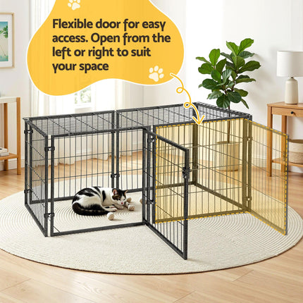i.Pet Large Dog Crate Cage Playpen 129cm Puppy Pen Pet Enclosure Black.