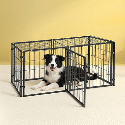 i.Pet Large Dog Crate Cage Playpen 129cm Puppy Pen Pet Enclosure Black.
