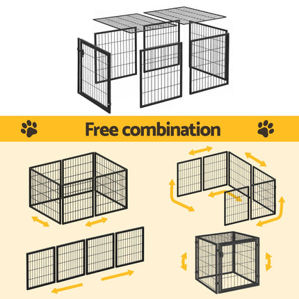 i.Pet Large Dog Crate Cage Playpen 129cm Puppy Pen Pet Enclosure Black.
