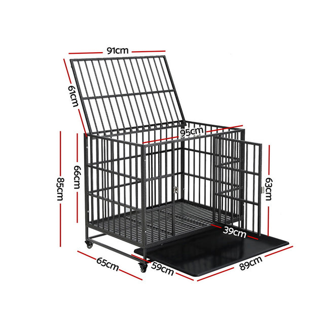 i.Pet Dog Cage Crate Large Puppy Cat Anti-Bite Pet Kennel Wheels w/Tray Metal.