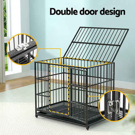 i.Pet Dog Cage Crate Large Puppy Cat Anti-Bite Pet Kennel Wheels w/Tray Metal.