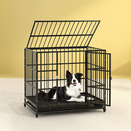 i.Pet Dog Cage Crate Large Puppy Cat Anti-Bite Pet Kennel Wheels w/Tray Metal.