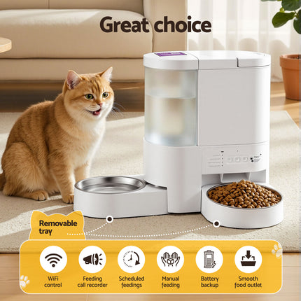 i.Pet Automatic Pet Feeder Water Dispenser 2-in-1 Smart WiFi Dog Cat Food 4L.