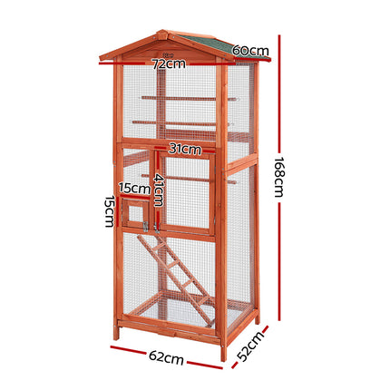 i.Pet Bird Cage 72cm x 60cm x 168cm Pet Cages Large Aviary Parrot Carrier Travel Canary Wooden XL.