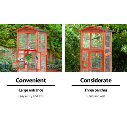 i.Pet Bird Cage 72cm x 60cm x 168cm Pet Cages Large Aviary Parrot Carrier Travel Canary Wooden XL.