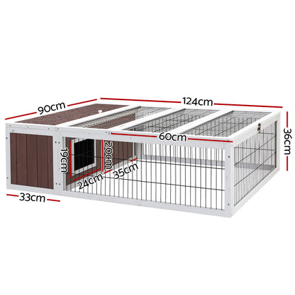 i.Pet Rabbit Hutch 124cm x 90cm x 35cm Chicken Coop Large Outdoor Wooden Run Cage House.