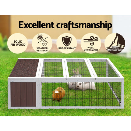 i.Pet Rabbit Hutch 124cm x 90cm x 35cm Chicken Coop Large Outdoor Wooden Run Cage House.