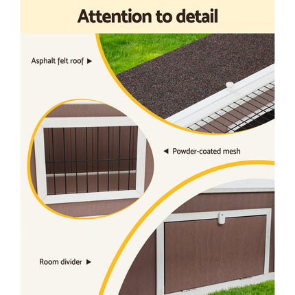 i.Pet Rabbit Hutch 124cm x 90cm x 35cm Chicken Coop Large Outdoor Wooden Run Cage House.