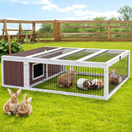 i.Pet Rabbit Hutch 124cm x 90cm x 35cm Chicken Coop Large Outdoor Wooden Run Cage House.