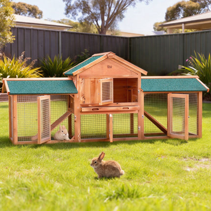 i.Pet Chicken Coop Rabbit Hutch 220cm x 44cm x 84cm Large Chicken Coop Run Wooden Outdoor Cage House.