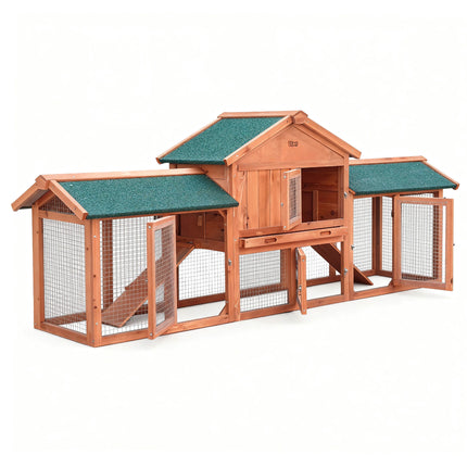 i.Pet Chicken Coop Rabbit Hutch 220cm x 44cm x 84cm Large Chicken Coop Run Wooden Outdoor Cage House.