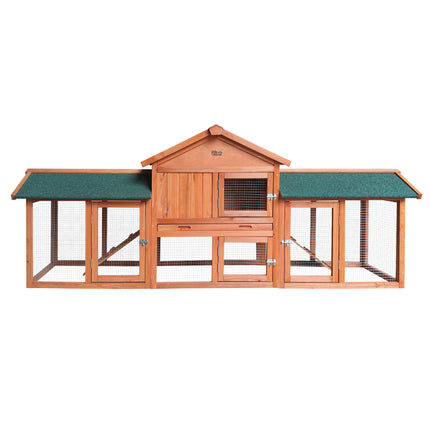 i.Pet Chicken Coop Rabbit Hutch 220cm x 44cm x 84cm Large Chicken Coop Run Wooden Outdoor Cage House.