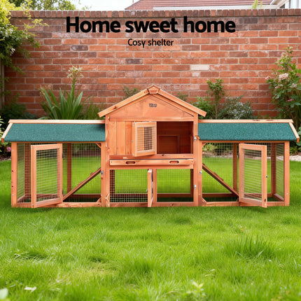 i.Pet Chicken Coop Rabbit Hutch 220cm x 44cm x 84cm Large Chicken Coop Run Wooden Outdoor Cage House.