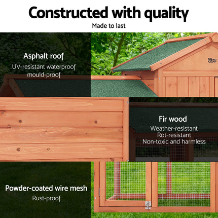 i.Pet Chicken Coop Rabbit Hutch 220cm x 44cm x 84cm Large Chicken Coop Run Wooden Outdoor Cage House.