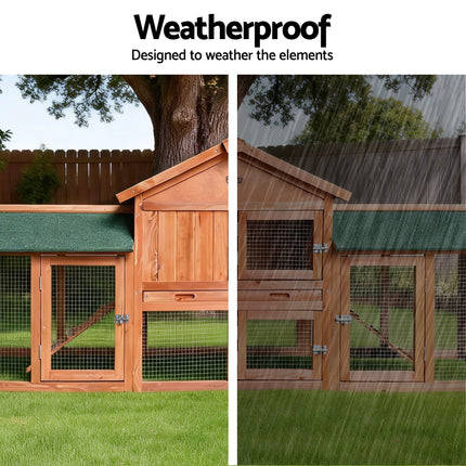 i.Pet Chicken Coop Rabbit Hutch 220cm x 44cm x 84cm Large Chicken Coop Run Wooden Outdoor Cage House.