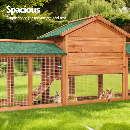 i.Pet Chicken Coop Rabbit Hutch 220cm x 44cm x 84cm Large Chicken Coop Run Wooden Outdoor Cage House.
