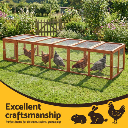 i.Pet Chicken Coop Wooden Pet Run Rabbit Hutch Large Outdoor Cage with Play Area Brown.