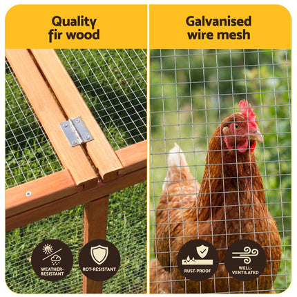 i.Pet Chicken Coop Wooden Pet Run Rabbit Hutch Large Outdoor Cage with Play Area Brown.