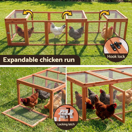 i.Pet Chicken Coop Wooden Pet Run Rabbit Hutch Large Outdoor Cage with Play Area Brown.