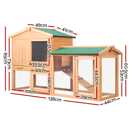 i.Pet Chicken Coop Rabbit Hutch 138cm x 44cm x 85cm Large Chicken Coop House Run Cage Wooden Outdoor.
