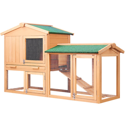i.Pet Chicken Coop Rabbit Hutch 138cm x 44cm x 85cm Large Chicken Coop House Run Cage Wooden Outdoor.