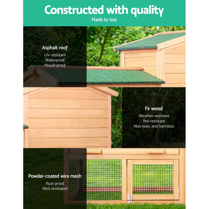 i.Pet Chicken Coop Rabbit Hutch 138cm x 44cm x 85cm Large Chicken Coop House Run Cage Wooden Outdoor.