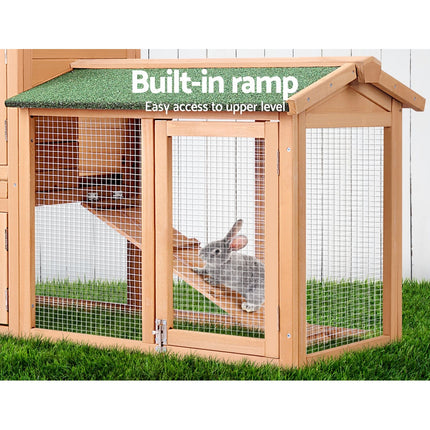 i.Pet Chicken Coop Rabbit Hutch 138cm x 44cm x 85cm Large Chicken Coop House Run Cage Wooden Outdoor.